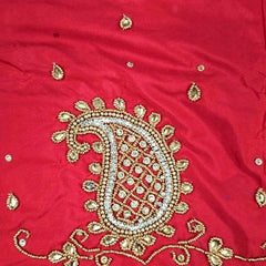 Ember Gold Zari Handwork Blouse Fabric on Red Base