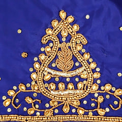 Ember Gold Zari Handwork Blouse Fabric on Dark Blue Base