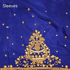 Ember Gold Zari Handwork Blouse Fabric on Dark Blue Base