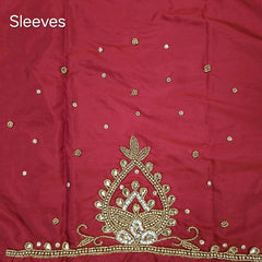 Ember Gold Zari Handwork Blouse Fabric on Wine Red Base