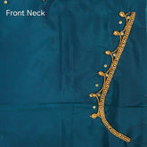 Ember Gold Zari Handwork Blouse Fabric on Teal Blue Base