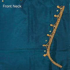 Ember Gold Zari Handwork Blouse Fabric on Teal Blue Base