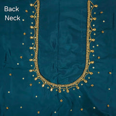 Ember Gold Zari Handwork Blouse Fabric on Teal Blue Base