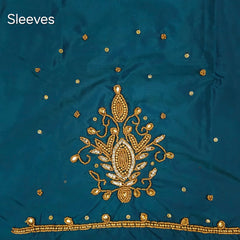Ember Gold Zari Handwork Blouse Fabric on Teal Blue Base