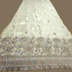 Zarisha Hand Embroidered Dyeable Shimmer Tissue Fabric with Multicolor Floral work on Border