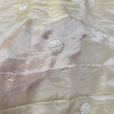 Dyeable Shimmer Tissue Fabric with White Pearl Butta Work