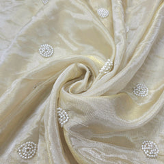 Dyeable Shimmer Tissue Fabric with White Pearl Butta Work