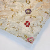 Zarisha Hand Embroidered Dyeable Shimmer Tissue Fabric with Multicolor Floral Motifs