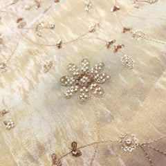 Zarisha Hand Embroidered Dyeable Shimmer Tissue Fabric with Floral Motifs