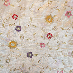 Zarisha Hand Embroidered Dyeable Shimmer Tissue Fabric with Multicolor Floral Motifs