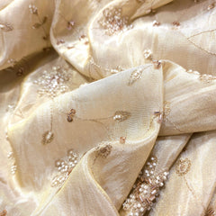 Zarisha Hand Embroidered Dyeable Shimmer Tissue Fabric with Floral Motifs