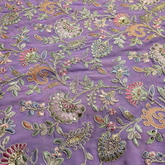 Nazira Embroidered Lilac Purple Georgette Fabric with Multicolor Floral Pattern