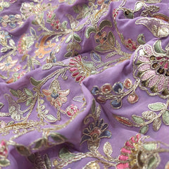 Nazira Embroidered Lilac Purple Georgette Fabric with Multicolor Floral Pattern