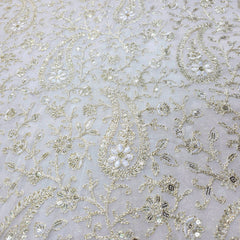 Embroidered Dyeable Georgette Fabric with Silver Sequin and Paisley Resham Work
