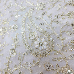 Embroidered Dyeable Georgette Fabric with Silver Sequin and Paisley Resham Work