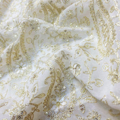 Embroidered Dyeable Georgette Fabric with Silver Sequin and Paisley Resham Work