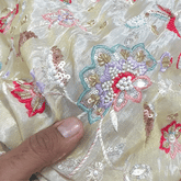 Zar-sitara Hand Embroidered Dyeable Shimmer Tissue Fabric with Floral and Star Motifs
