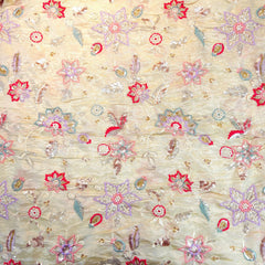 Zar-sitara Hand Embroidered Dyeable Shimmer Tissue Fabric with Floral and Star Motifs