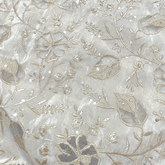 Embroidered Dyeable Shimmer Tissue Fabric with Floral & Leaf Net Patchwork