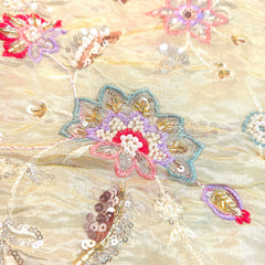 Zar-sitara Hand Embroidered Dyeable Shimmer Tissue Fabric with Floral and Star Motifs