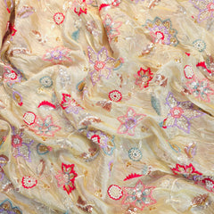 Zar-sitara Hand Embroidered Dyeable Shimmer Tissue Fabric with Floral and Star Motifs