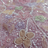 Embroidered Pastel Pink Organza with Floral Applique & Cutdana, Sequin Work