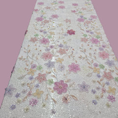 Embroidered Pastel Pink Organza with Floral Applique & Cutdana, Sequin Work