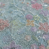 Embroidered Pale Blue Organza with Floral Applique & Cutdana, Sequin Work