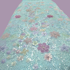 Embroidered Pale Blue Organza with Floral Applique & Cutdana, Sequin Work