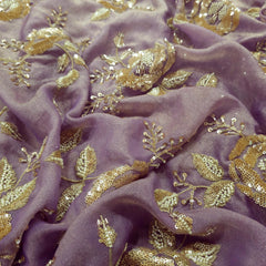 Mirha Hand Embroidered Mauve Organza Shimmer Tissue with Sequin Rose Embroidery