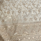 Zahra Hand Embroidered Dyeable Shimmer Tissue with all over Floral Vines & Border