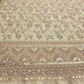 Zahra Hand Embroidered Dyeable Shimmer Tissue with all over Floral Vines & Border