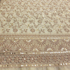 Zahra Hand Embroidered Dyeable Shimmer Tissue with all over Floral Vines & Border