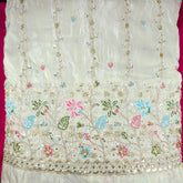 Zahra Hand Embroidered Dyeable Organza Shimmer Tissue with Sequin Floral Embroidery Border