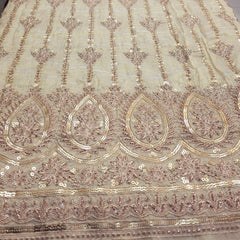 Embroidered Dyeable Shimmer Tissue Fabric feacturing Sequin and Zari Work with Heavy Border