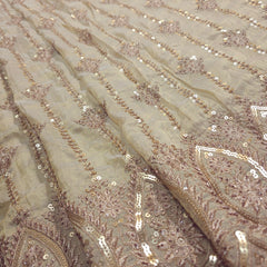 Embroidered Dyeable Shimmer Tissue Fabric feacturing Sequin and Zari Work with Heavy Border