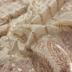 Embroidered Dyeable Shimmer Tissue Fabric feacturing Sequin and Zari Work with Heavy Border