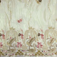 Hansika Hand Embroidered Dyeable Organza Shimmer Tissue with Bird & Floral Motif Embroidered Border