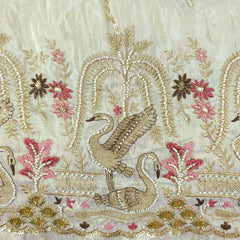 Hansika Hand Embroidered Dyeable Organza Shimmer Tissue with Bird & Floral Motif Embroidered Border