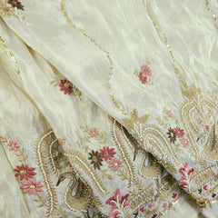 Hansika Hand Embroidered Dyeable Organza Shimmer Tissue with Bird & Floral Motif Embroidered Border