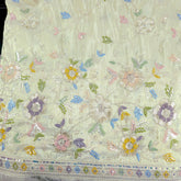 Zarina Hand Embroidered Dyeable Organza Shimmer Tissue with Floral Embroidered Border