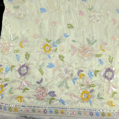 Zarina Hand Embroidered Dyeable Organza Shimmer Tissue with Floral Embroidered Border