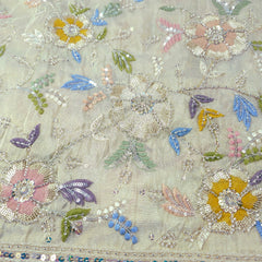 Zarina Hand Embroidered Dyeable Organza Shimmer Tissue with Floral Embroidered Border