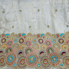 Samira Hand Embroidered Dyeable Shimmer Tissue with Circular Floral Motifs