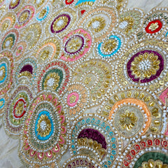 Samira Hand Embroidered Dyeable Shimmer Tissue with Circular Floral Motifs