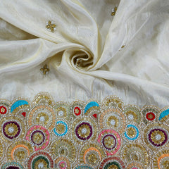 Samira Hand Embroidered Dyeable Shimmer Tissue with Circular Floral Motifs