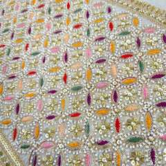 Nazm Hand Embroidered Dyeable Shimmer Tissue with Embroidered Multicolor Leaf Jaal Border