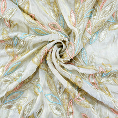 Nura Hand Embroidered Dyeable Shimmer Tissue with all over Vertical Vine Embroidered Multicolor Border