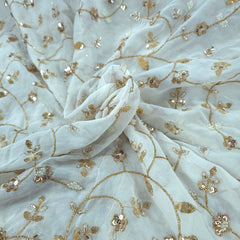 Saira Hand Embroidered Dyeable Georgette with all over Vertical Vine Embroidered Multicolor Border