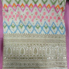 Multicolor Zigzag Resham Embroidered Dyeable Shimmer Tissue with Zari and Sequin work Border